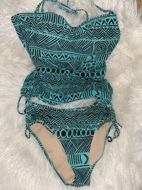 Profile Black and Turquoise Patterned Tankini Top